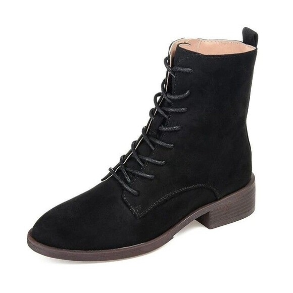 Journee Collection Womens 7.5 M Black Lace Up Flat Ankle Booties NIB GY4 - Picture 1 of 6